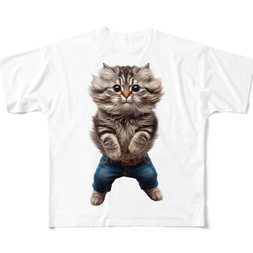 onzo_BGMのジーンズ×猫 フルグラフィックTシャツ