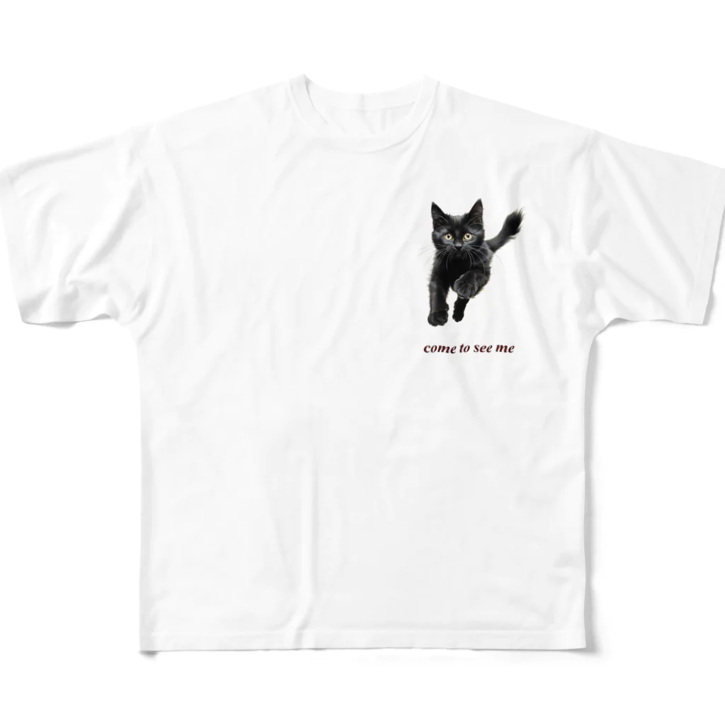 日向ぼっこの黒猫ちも フルグラフィックTシャツ