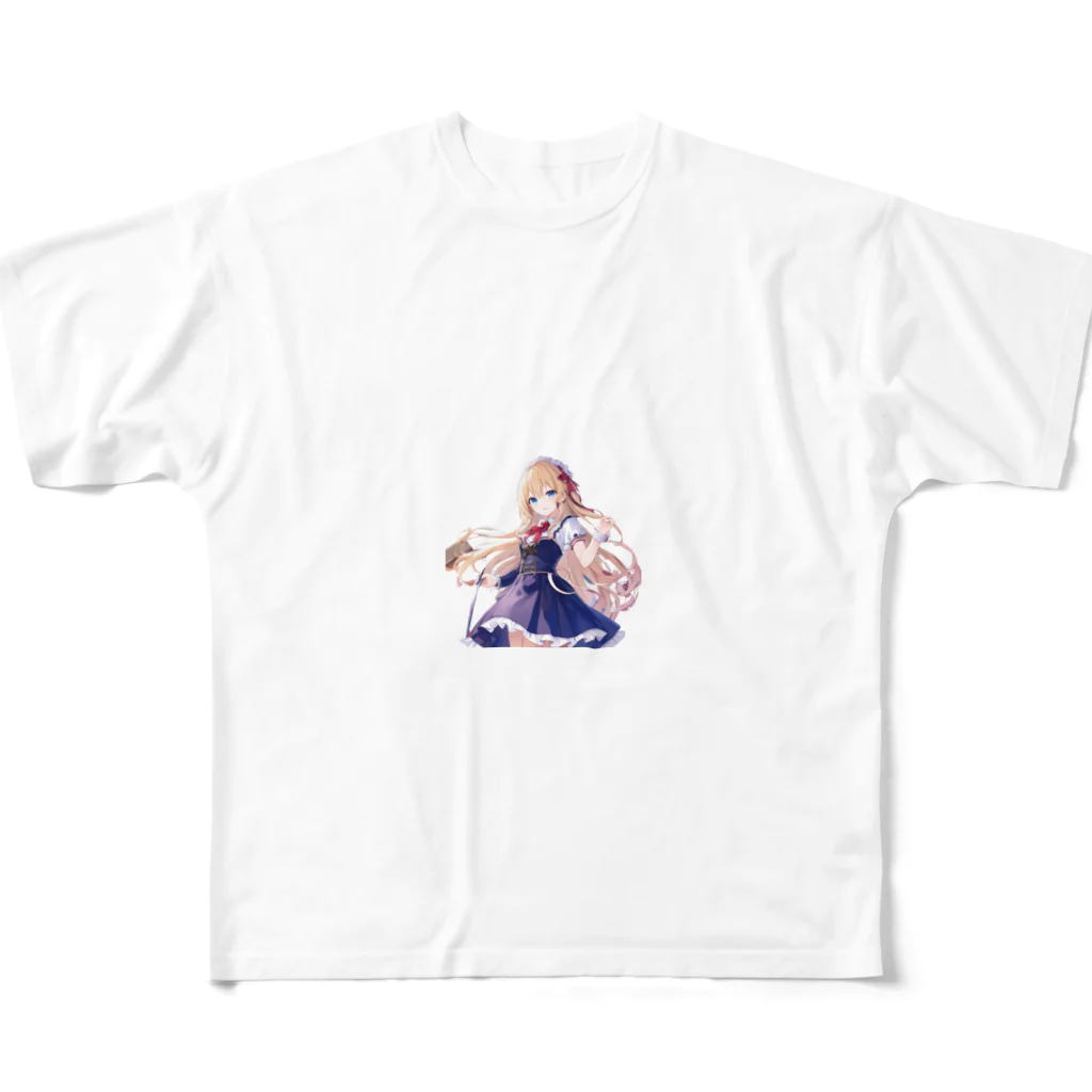 かわいい女の子とシュールな絵のアリスマーガレットちゃん フルグラフィックTシャツ