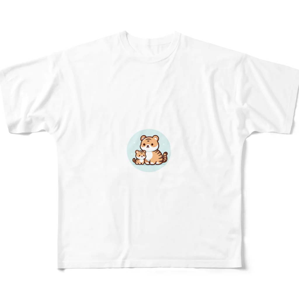 mitsu5872のほっこりタイガーファミリー フルグラフィックTシャツ