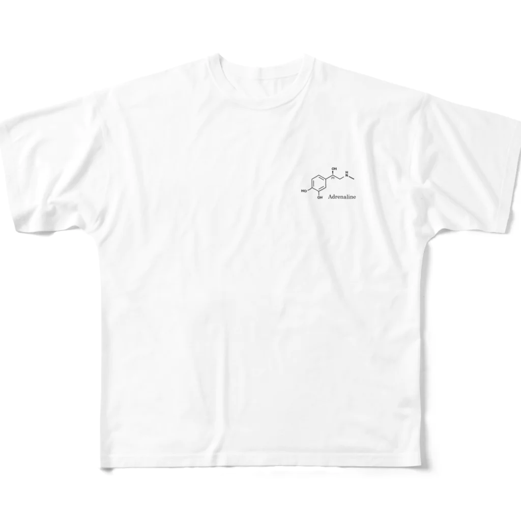 puikkoの化学構造式　アドレナリン（ワンポイント） フルグラフィックTシャツ