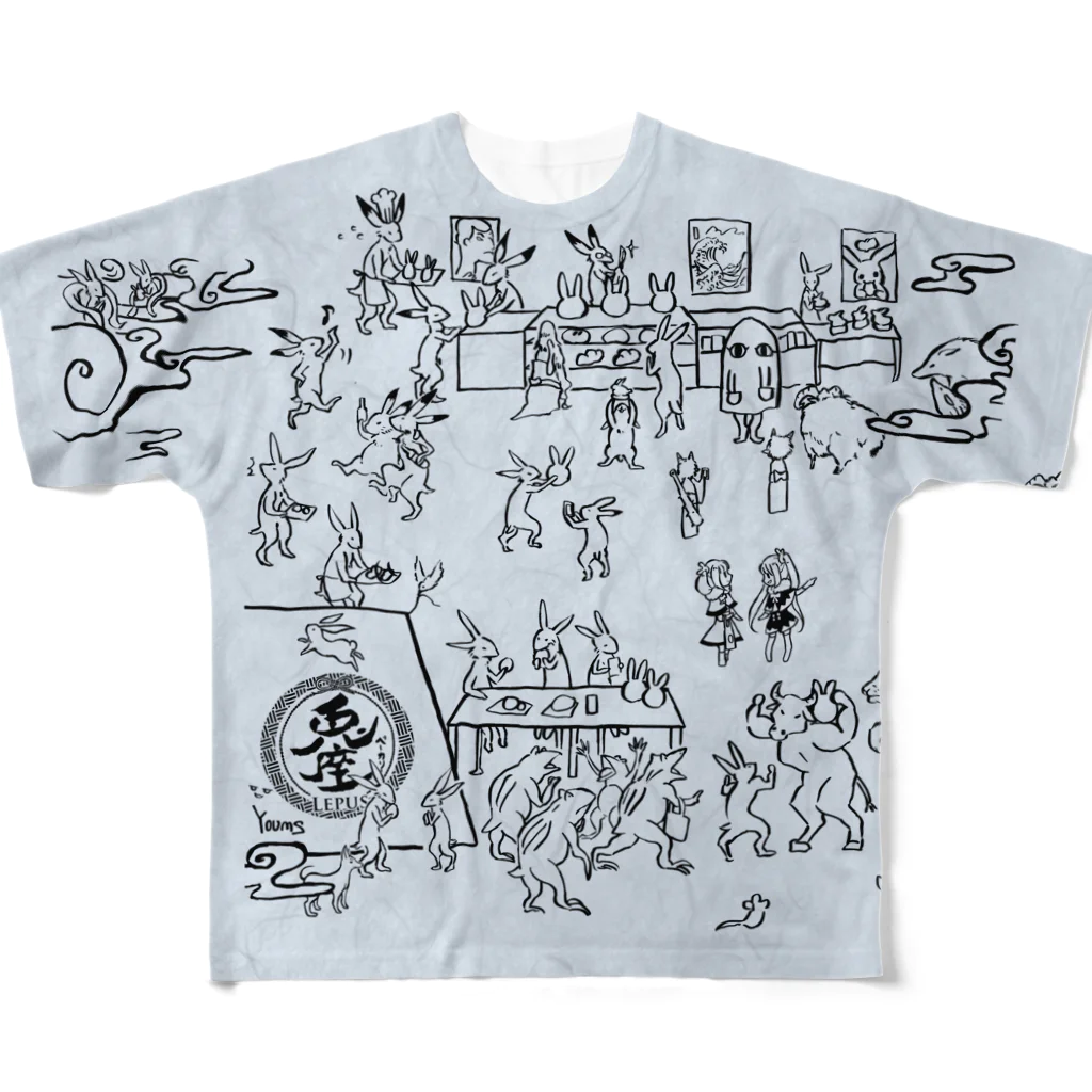 YOUMSの地獄極楽兎座戯画　白縹（しろはなだ）  All-Over Print T-Shirt