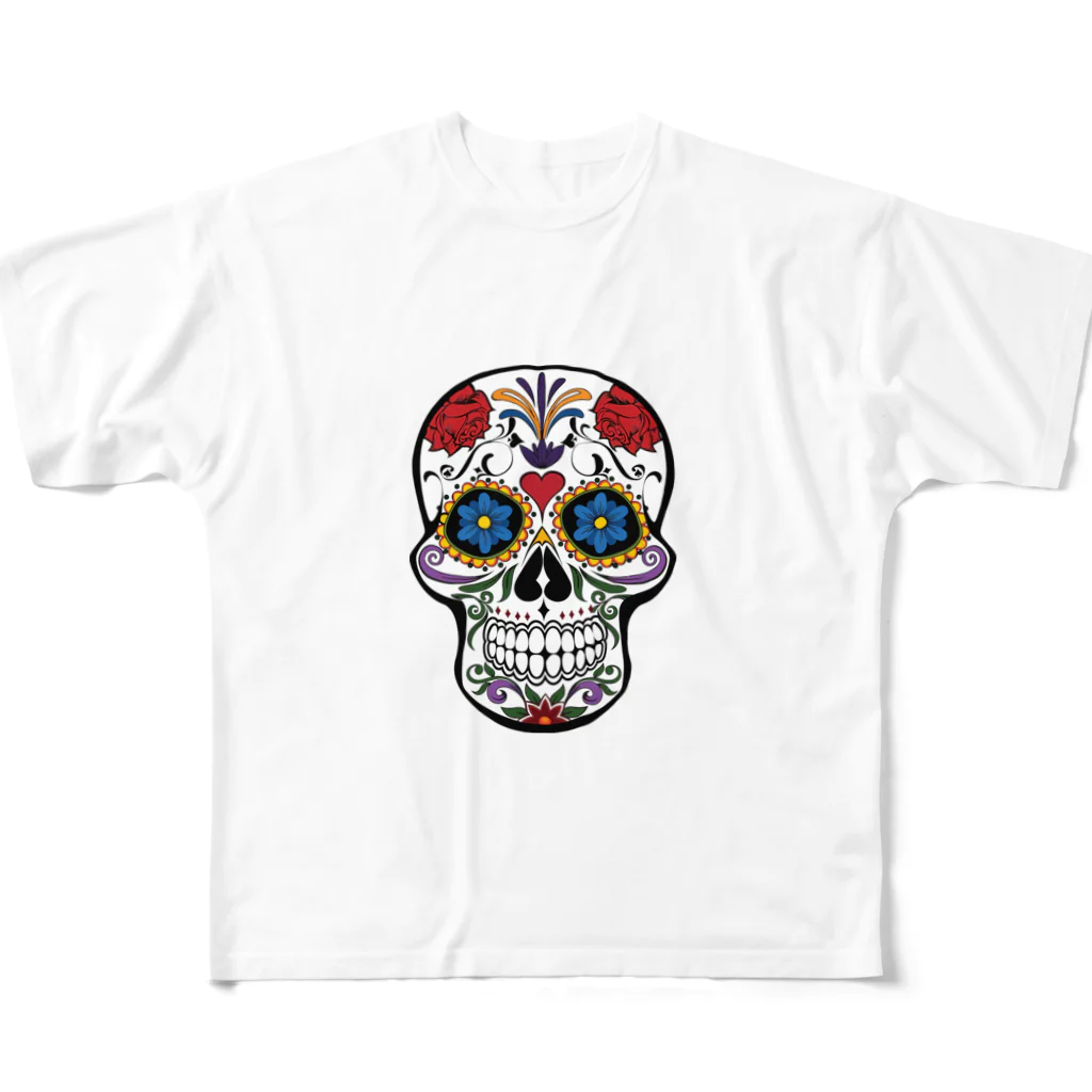 Fred HorstmanのColorful Skull   カラフル な スカル. はでな 頭蓋骨 フルグラフィックTシャツ