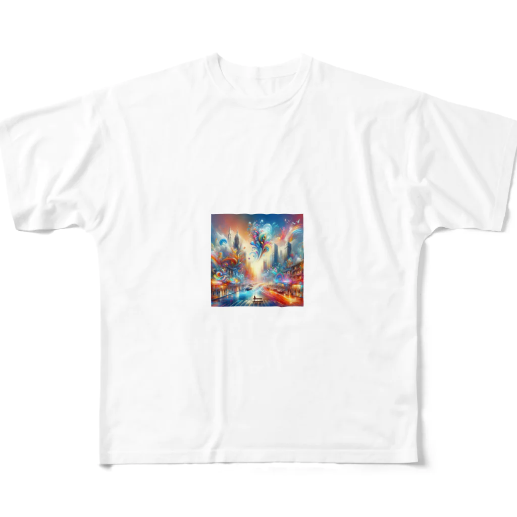 shigetomeのビビッド・ヴァレンシア フルグラフィックTシャツ