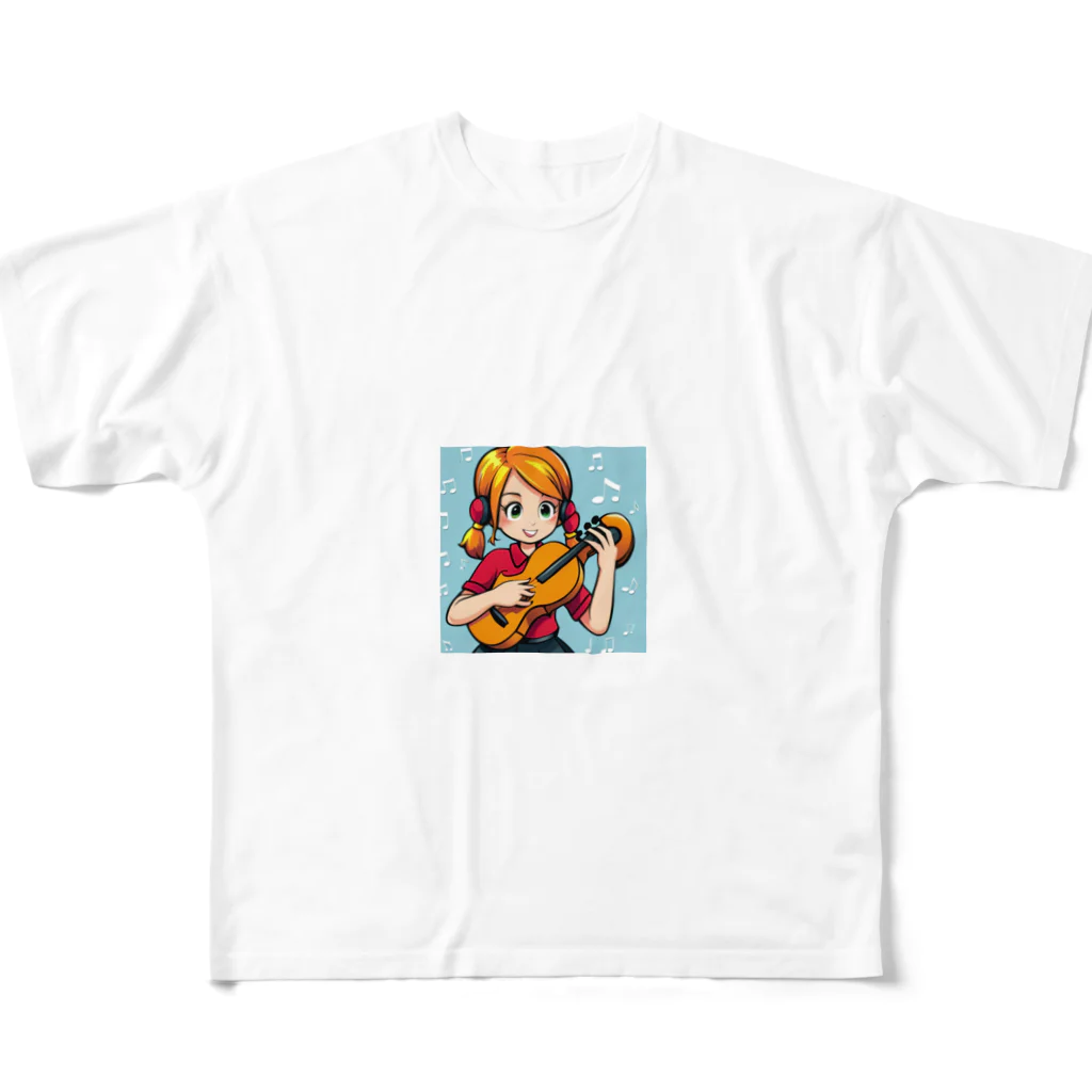 ほっこり絵音舎のギターアイドルのナオコちゃん フルグラフィックTシャツ