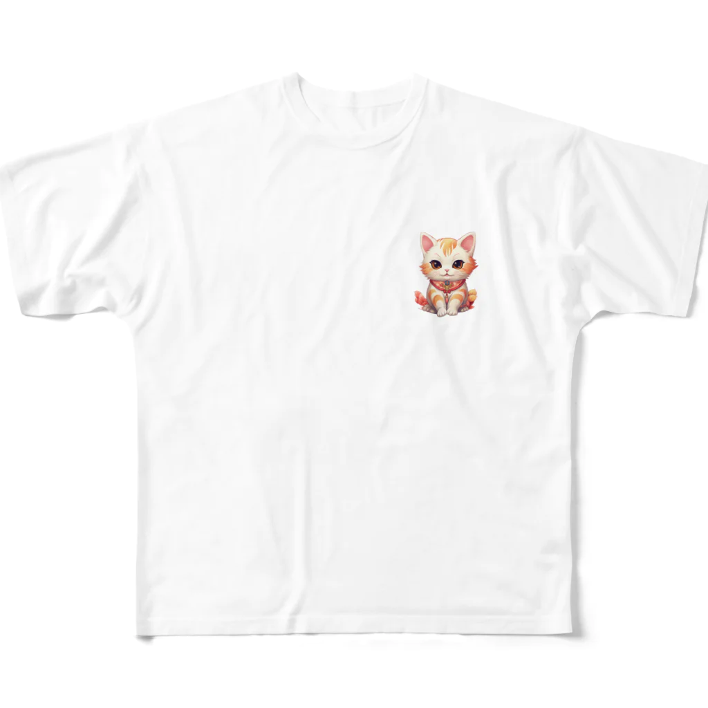 日向ぼっこの縁起猫 フルグラフィックTシャツ