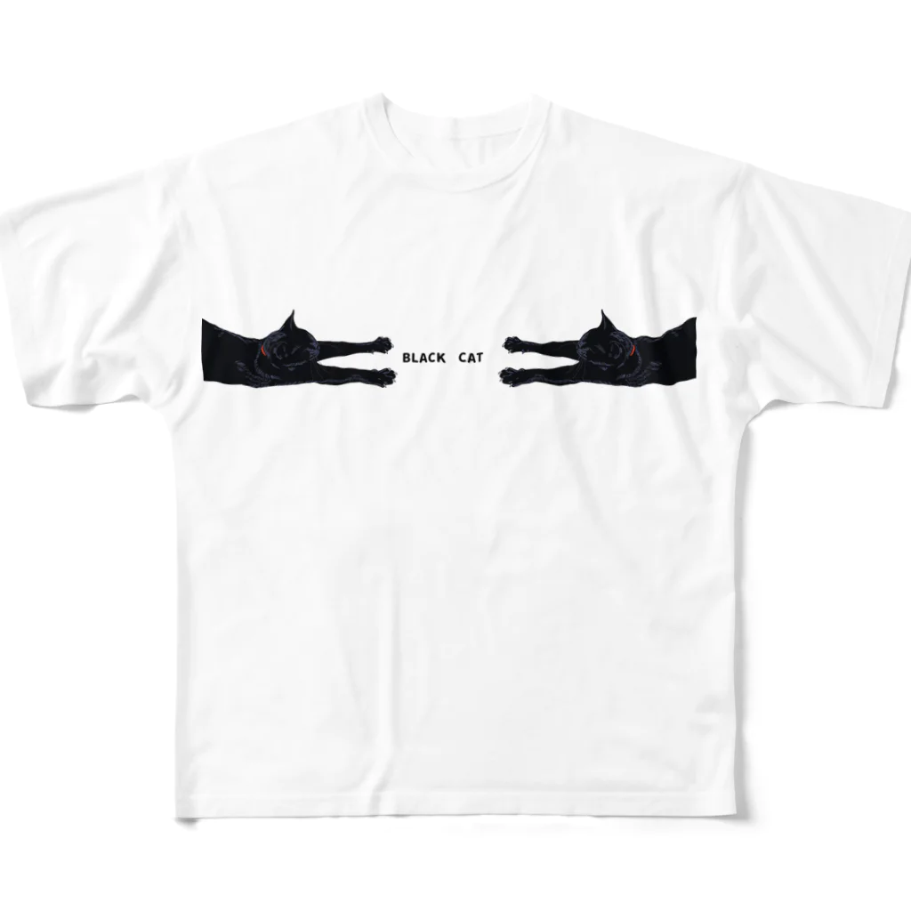 小鳥と映画館の向き合う黒猫 All-Over Print T-Shirt