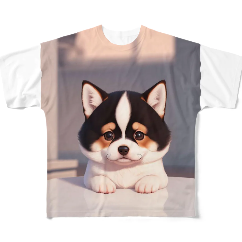 かわいい女の子とシュールな絵の子猫なしばちゃん All-Over Print T-Shirt