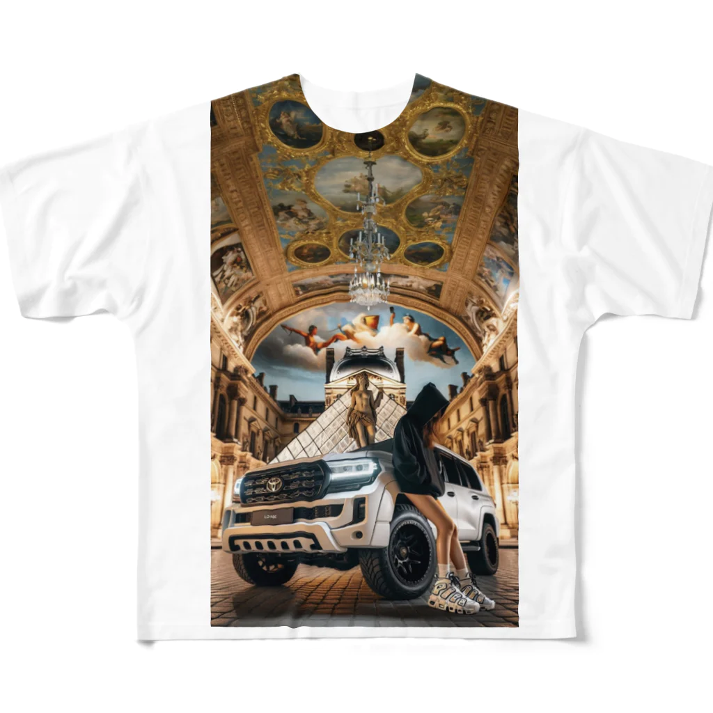 ブラックホワイトの美術館車 All-Over Print T-Shirt