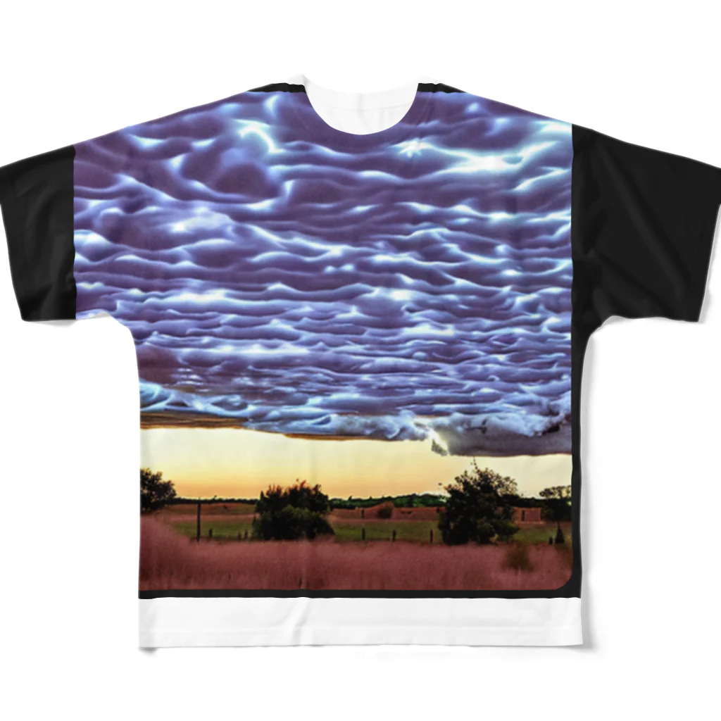 takuSHOP99の夕焼けの雷雲 フルグラフィックTシャツ