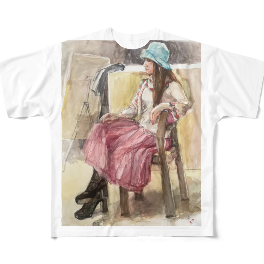Toshiko’s shopの帽子の女性 フルグラフィックTシャツ
