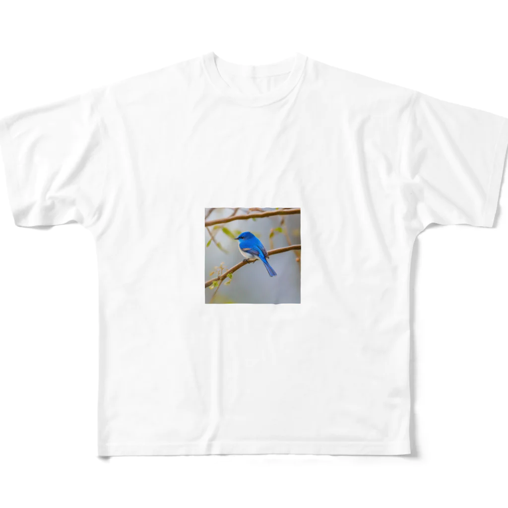 DROOMの自然と蒼い鳥 フルグラフィックTシャツ