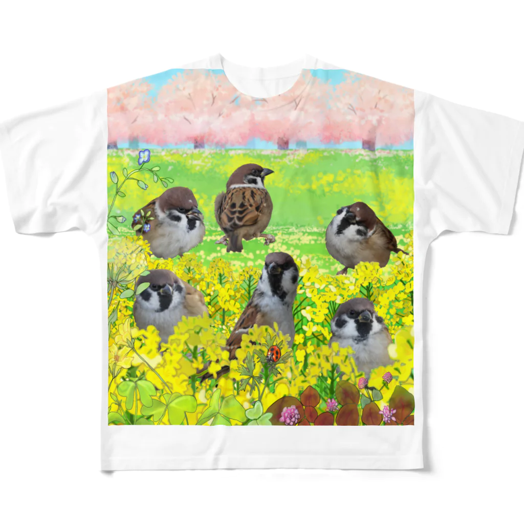 旅するスズメのメッシュファミリー春 フルグラフィックTシャツ