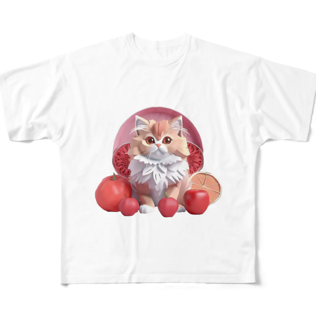 uncle-Toshiの果物と子猫 フルグラフィックTシャツ