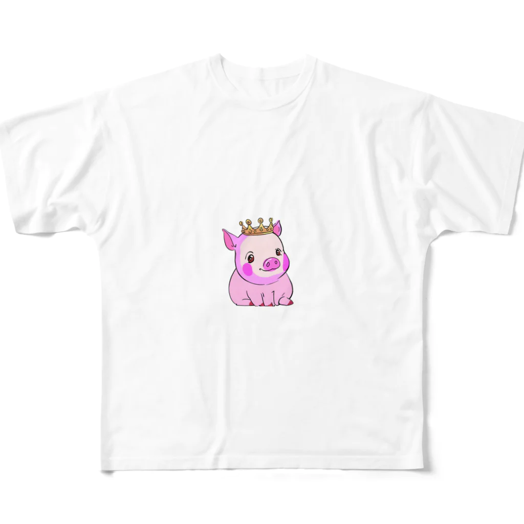 マインドアップの王冠のついたブタ フルグラフィックTシャツ