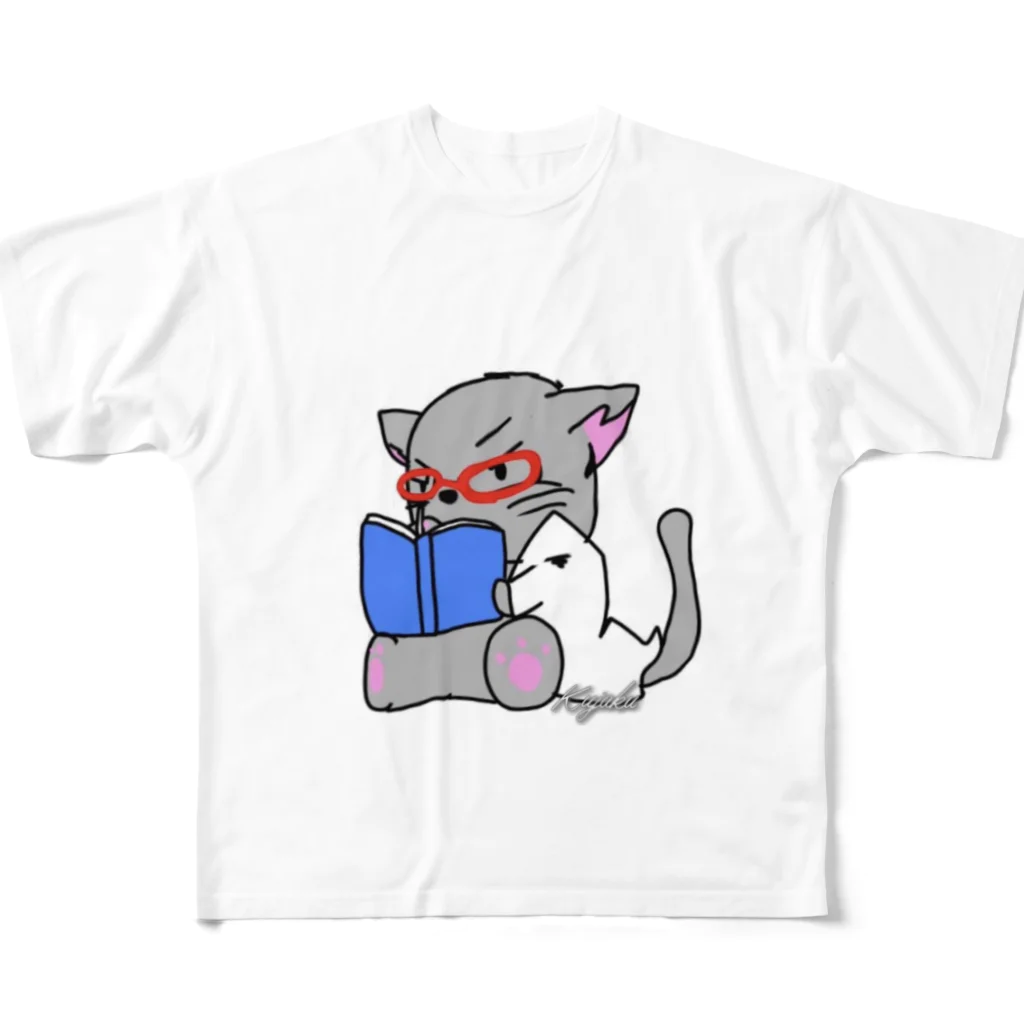 Kujakuの朗読猫 フルグラフィックTシャツ