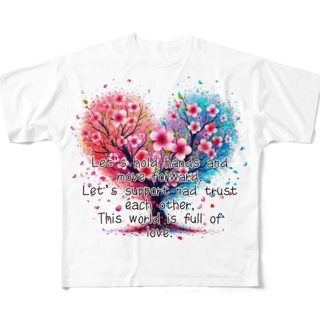 Chika-Tataのサクラとハート All-Over Print T-Shirt