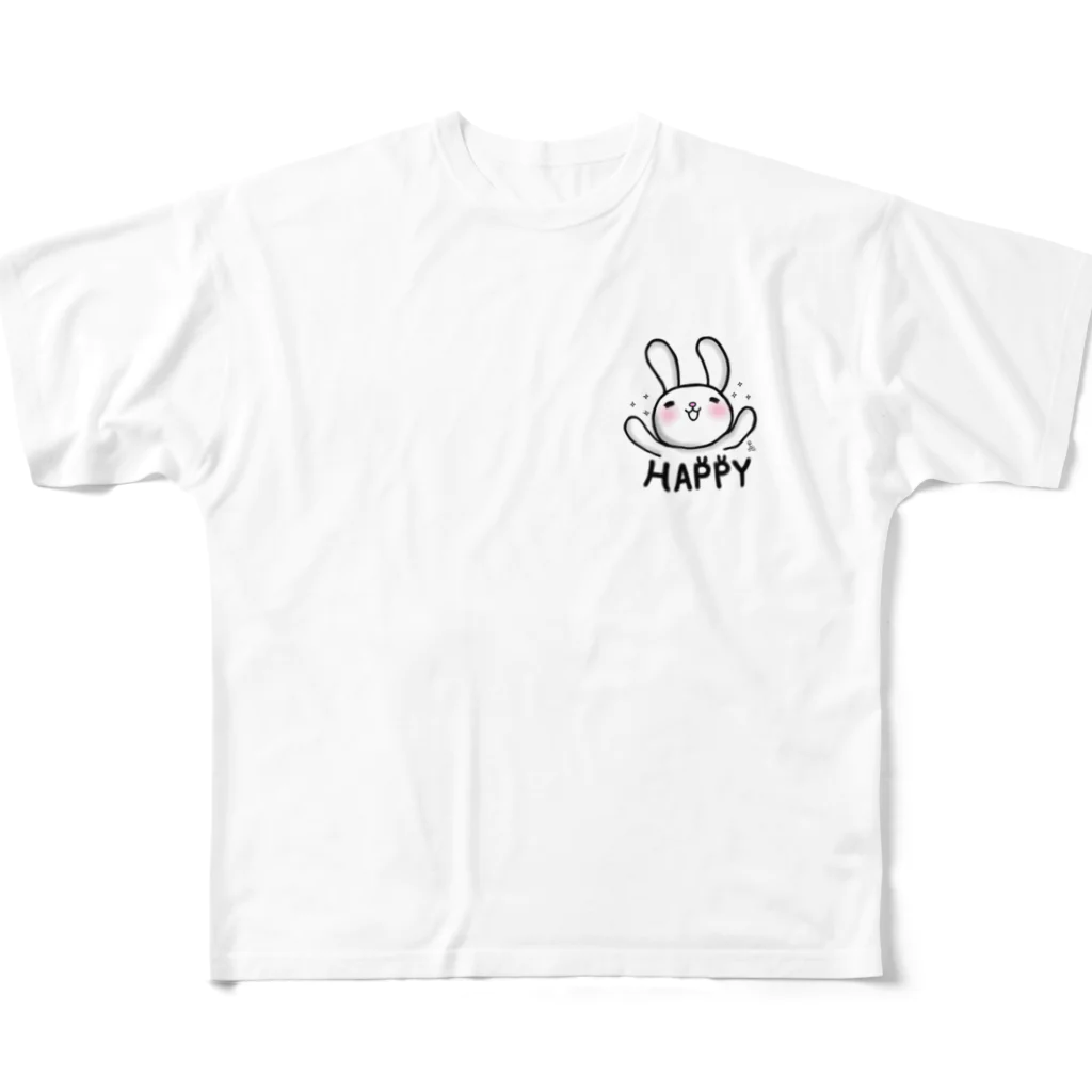 アトリエ トモルのHAPPYお祝いうさぎ All-Over Print T-Shirt