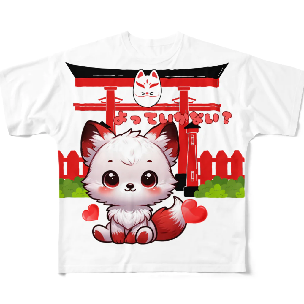 大江戸花火祭りの個性的‼大江戸稲荷神社に最強の客引き現る？〜Inari Fox's Welcome All-Over Print T-Shirt