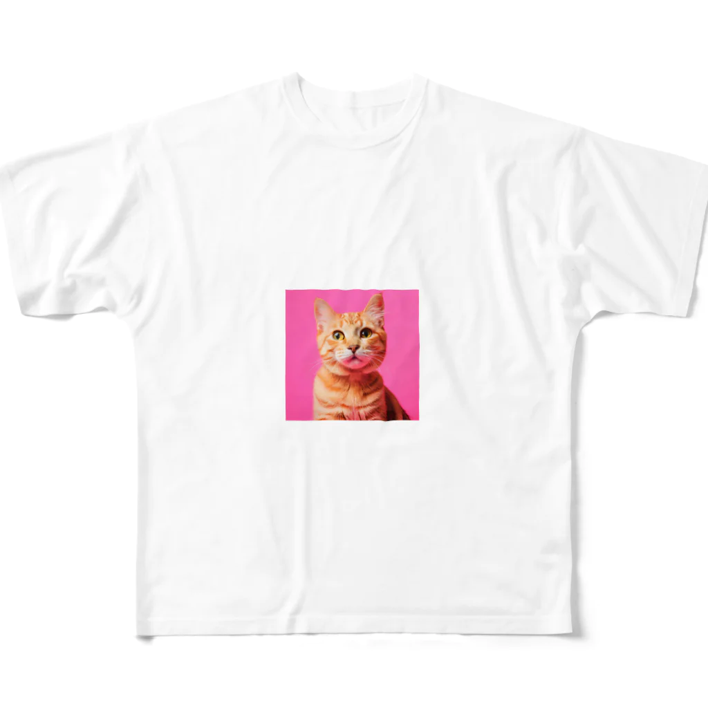 ひらめき文具屋の可愛い猫のイラストグッズ フルグラフィックTシャツ