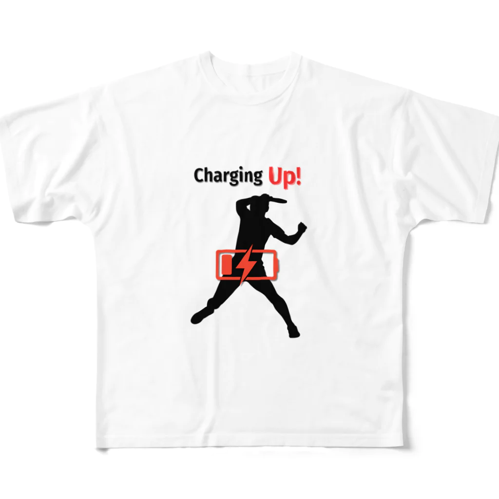 creative-power-labのCharging Up　卓球 All-Over Print T-Shirt