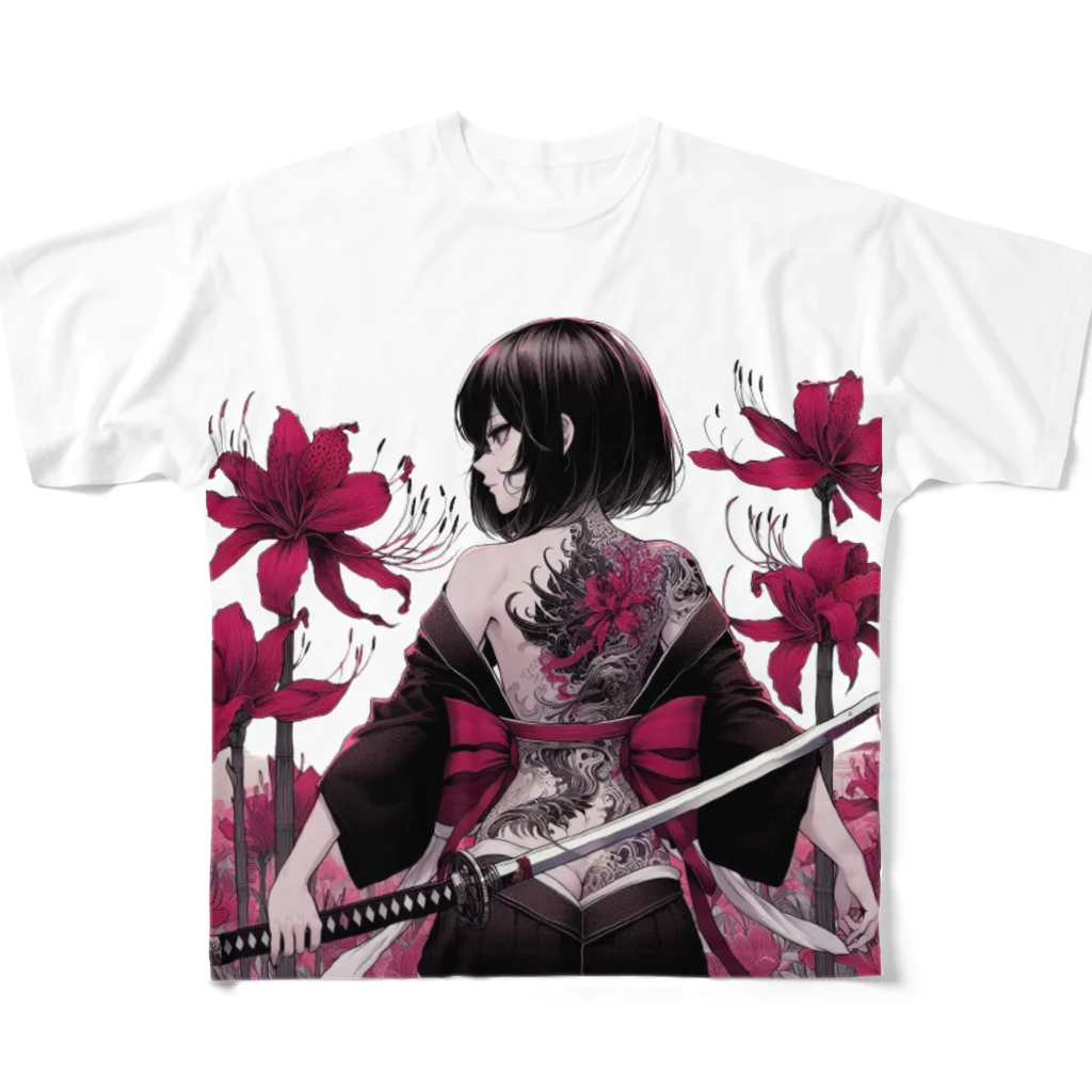 Noir's Cronusの地獄のKatanaGirl フルグラフィックTシャツ