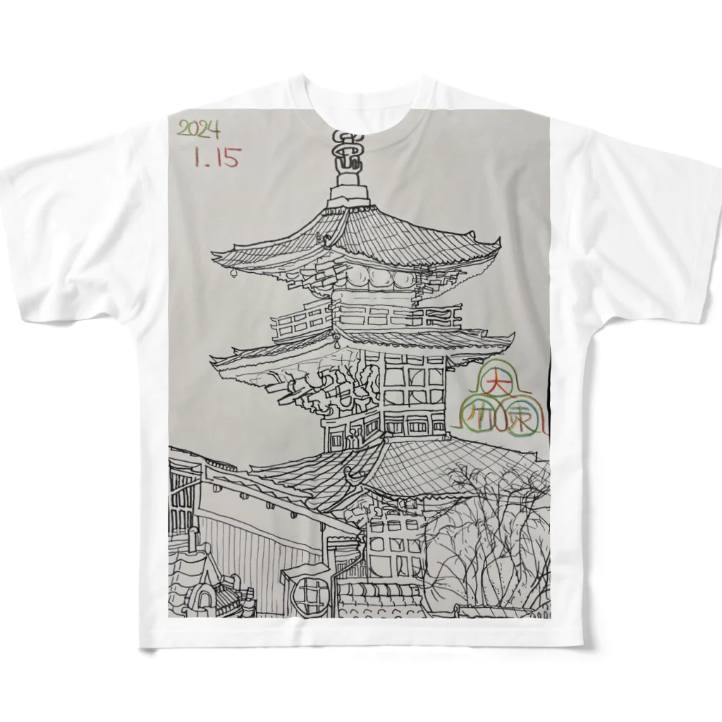 エド・ワード【江戸鉾の愛殿原】。の清水寺 フルグラフィックTシャツ