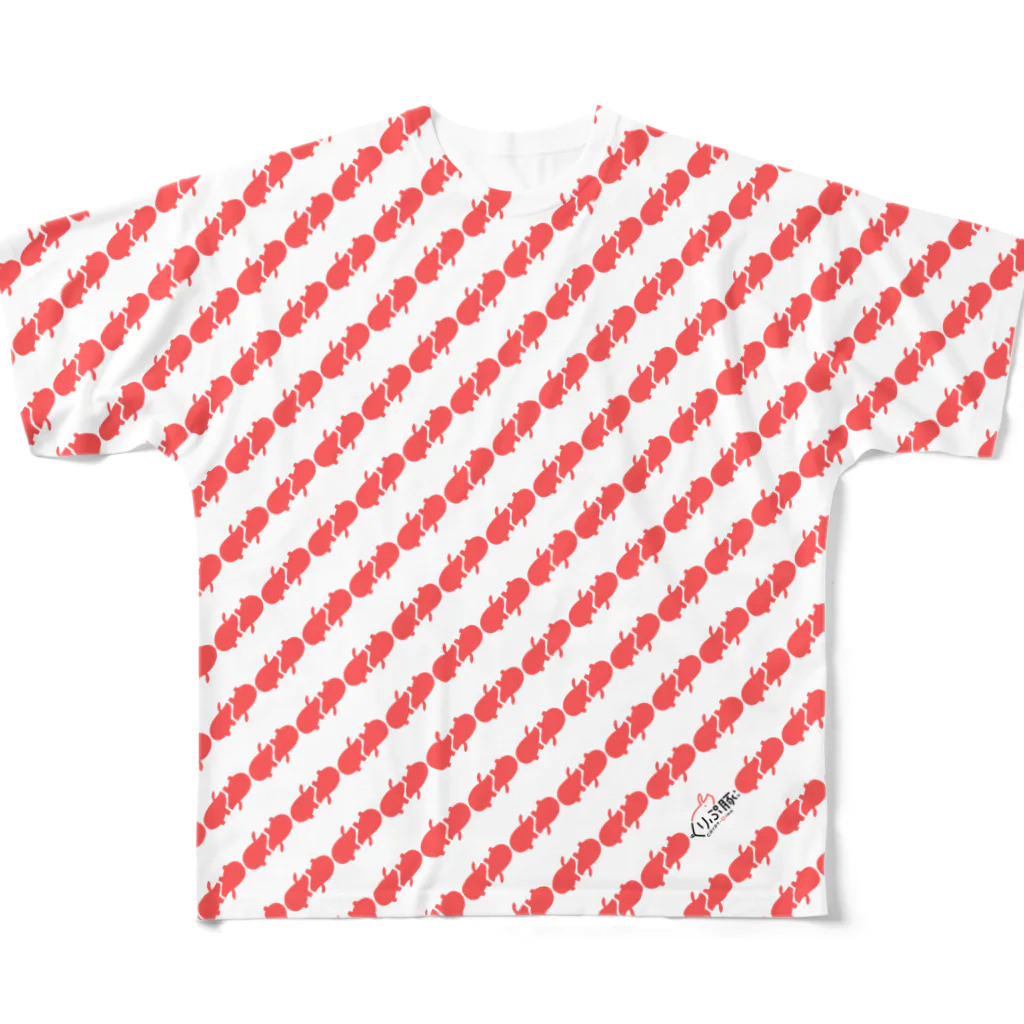 くりぷ豚 (くりぷとん) 公式のくりぷ豚 ピンクストライプ All-Over Print T-Shirt