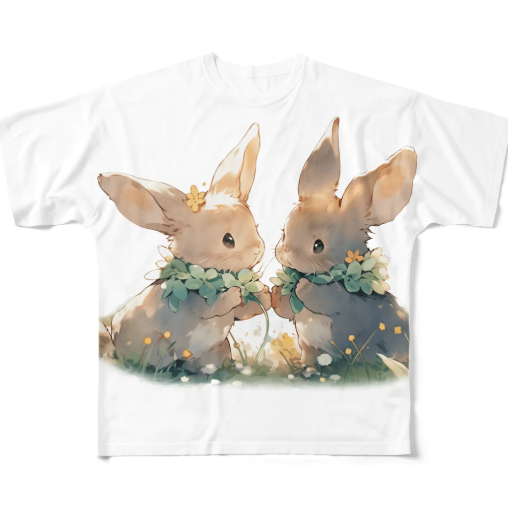 はなうさまほのうさぎとクローバー｡.:*･ﾟ フルグラフィックTシャツ