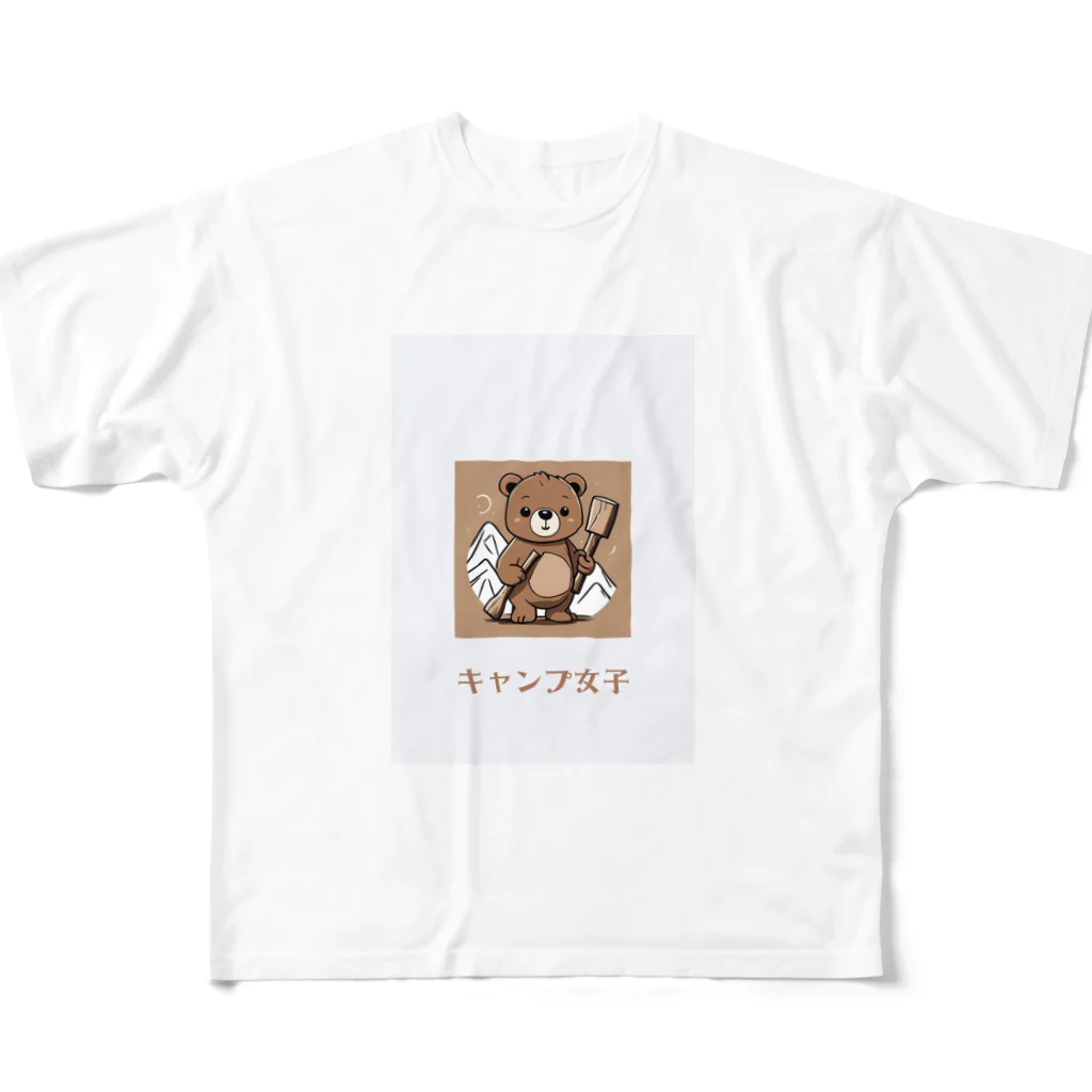 PORUPORU789の薪割りくまちゃん フルグラフィックTシャツ