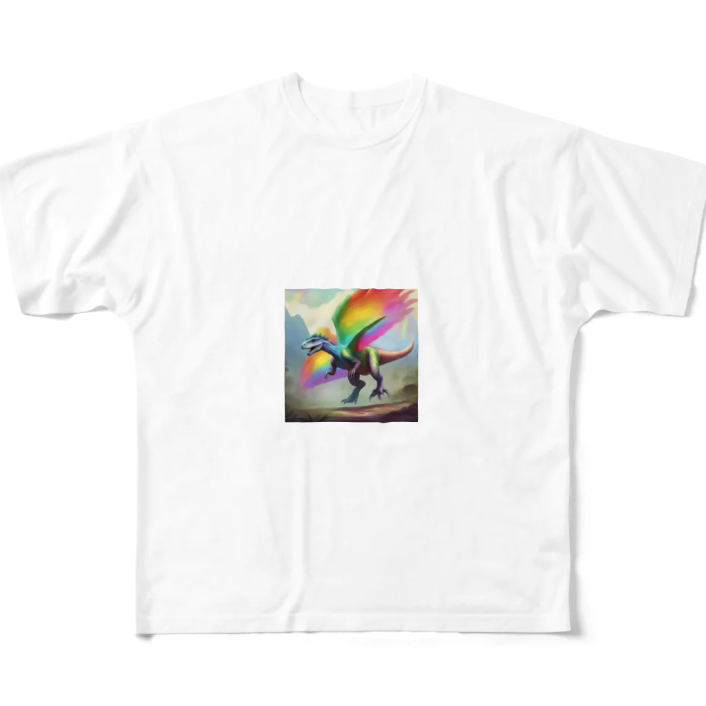 Superherooの虹色の翼を持つ恐竜 フルグラフィックTシャツ