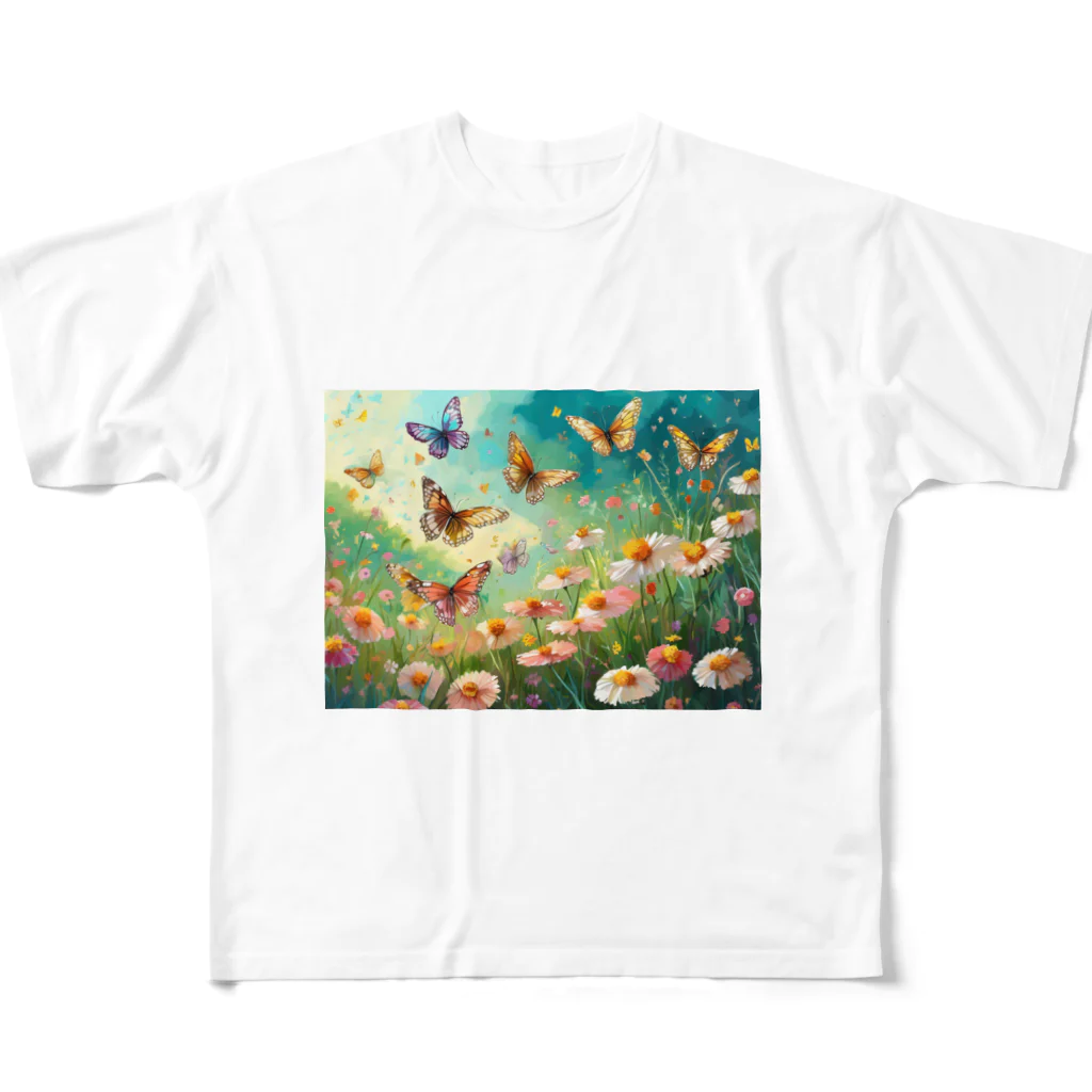 Happy Shopの花とちょう All-Over Print T-Shirt