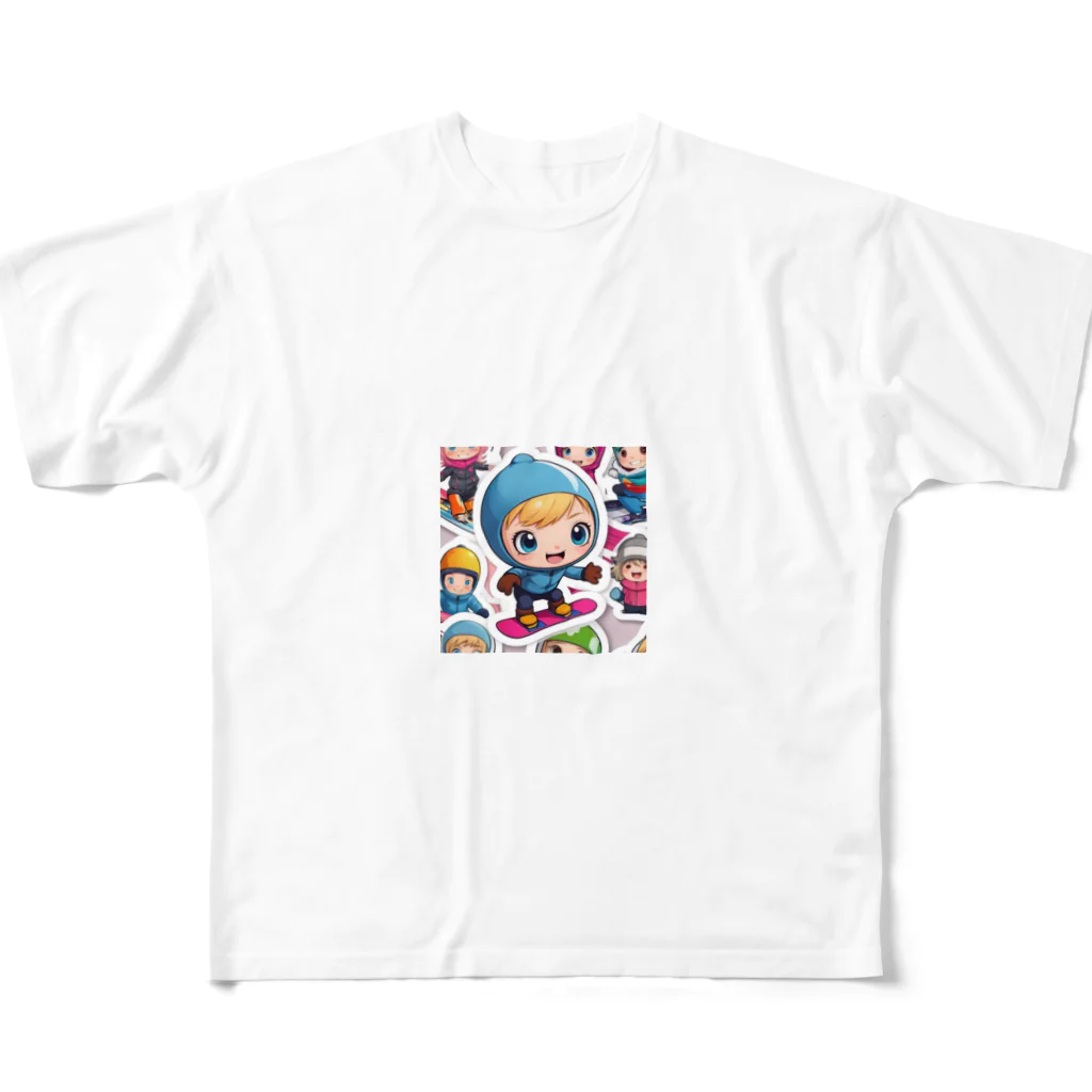 m222web-shopのスノーボードとキャラクターたちのイラストグッズ All-Over Print T-Shirt