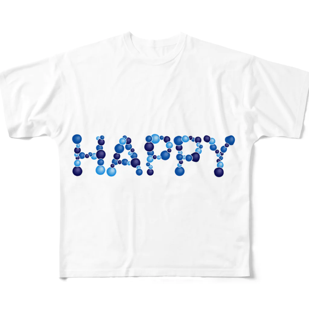 junichi-goodsのバルーン文字「HAPPY」（青色系） フルグラフィックTシャツ