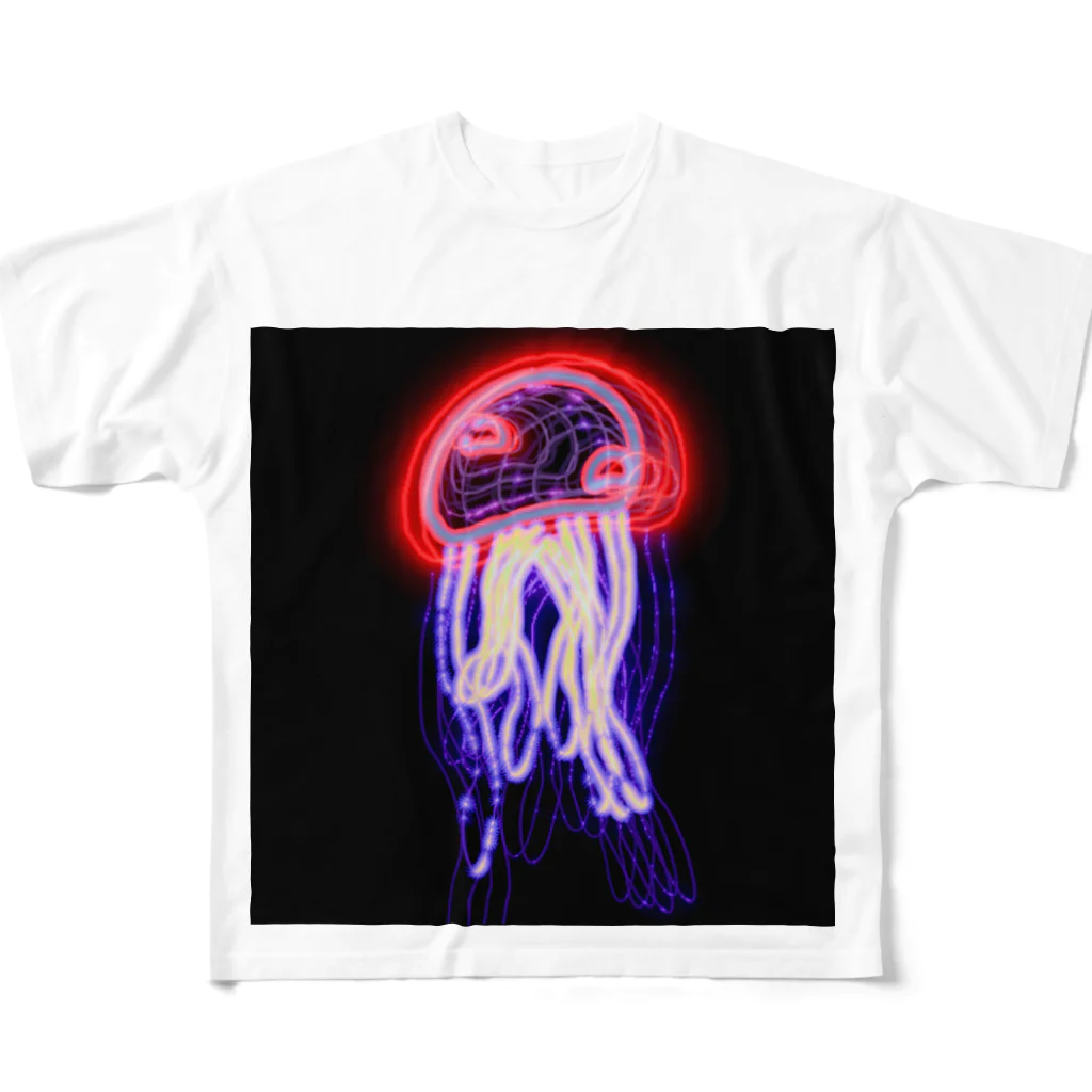 mmmzKのjellyfish_ネオン フルグラフィックTシャツ