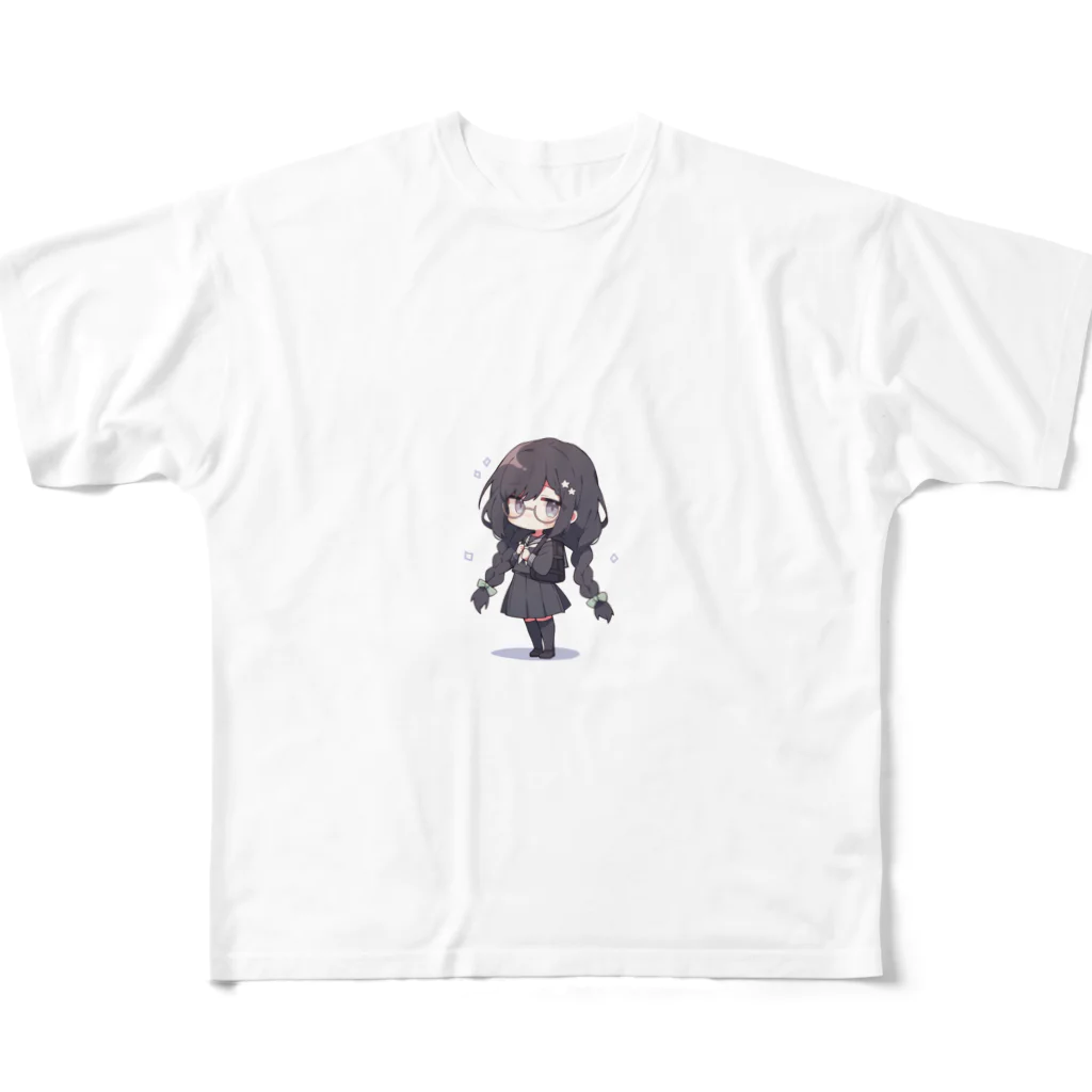 かわいい女の子とシュールな絵の地味子 フルグラフィックTシャツ