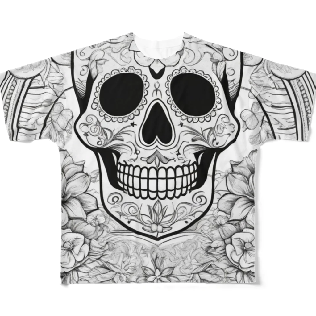 ANTARESのデイ・オブ・ザ・デット等のメキシコの文化を反映させたスカル All-Over Print T-Shirt