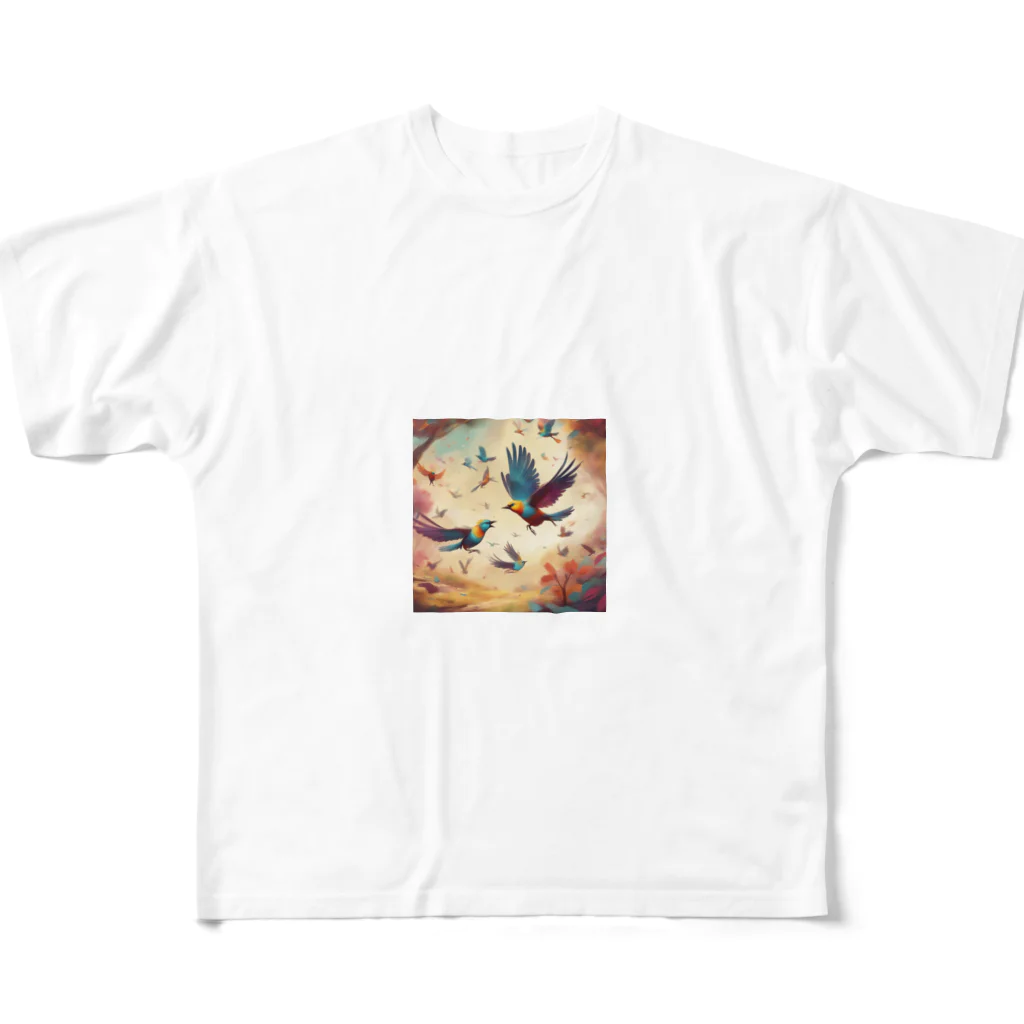 にくまるショップの賑鳥 All-Over Print T-Shirt