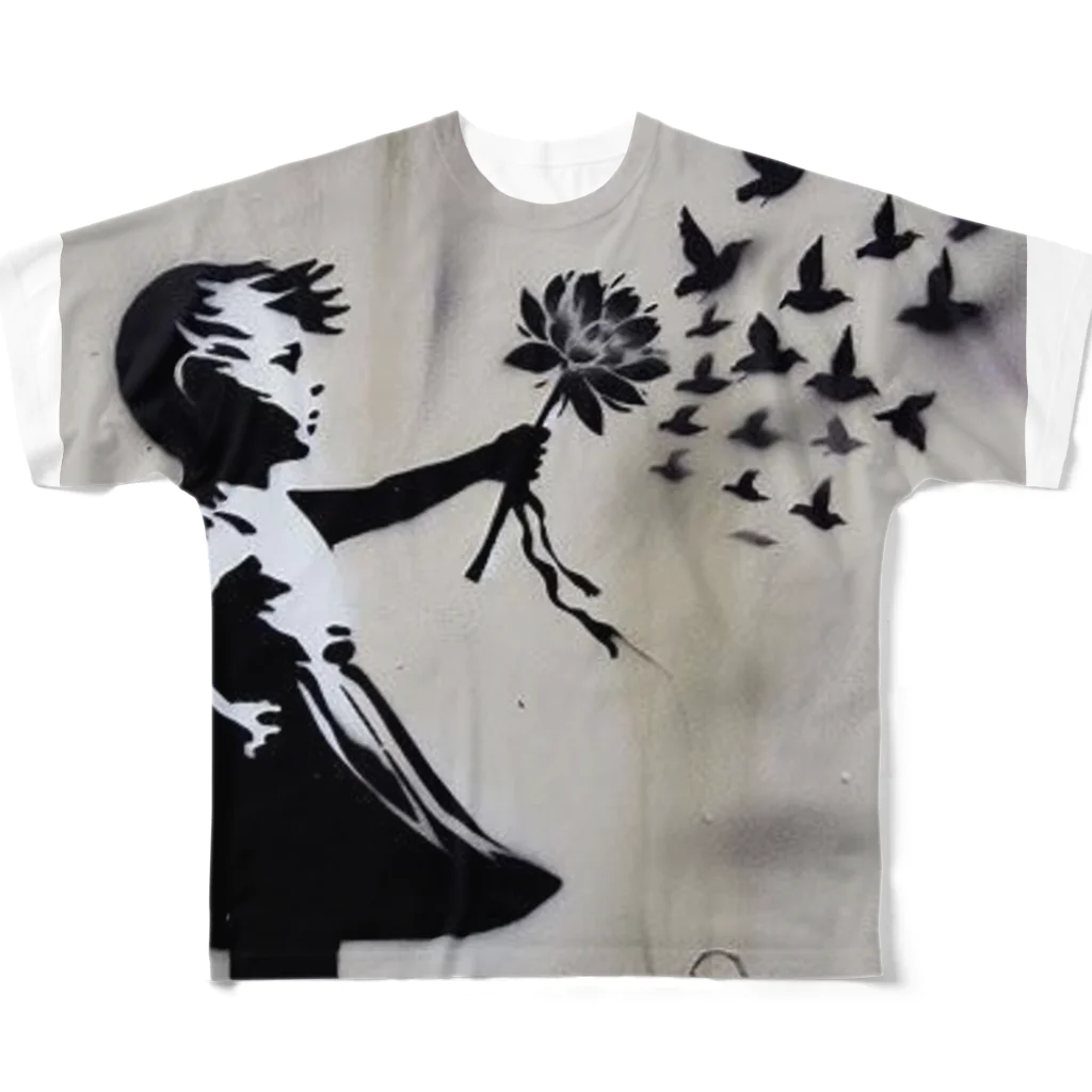 ビンパシーの館の花束でマジックする女の子 フルグラフィックTシャツ