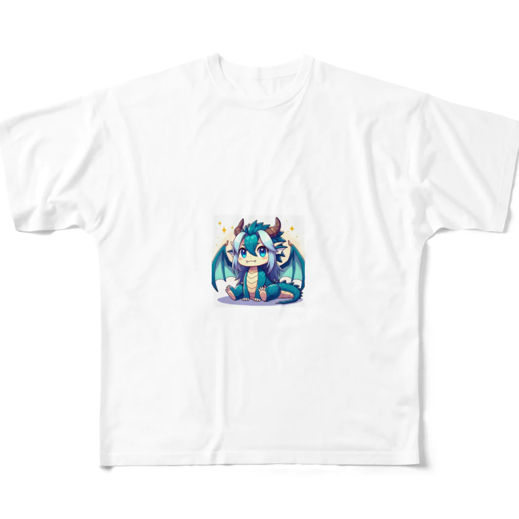 可愛らしいドラゴンのイラストグッズ店の可愛らしいドラゴンマスコット フルグラフィックTシャツ