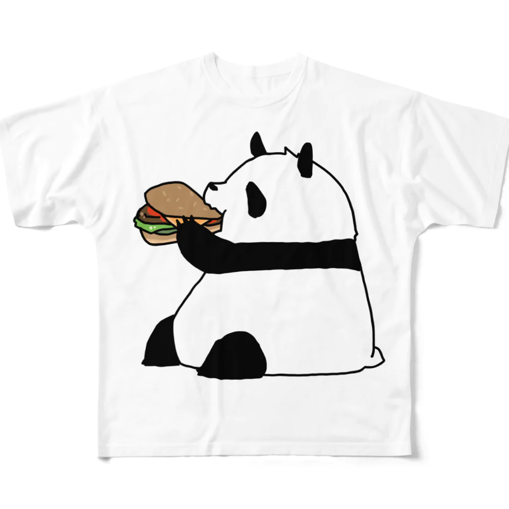 うさやのハンバーガーをゲットしてご満悦のパンダ フルグラフィックTシャツ