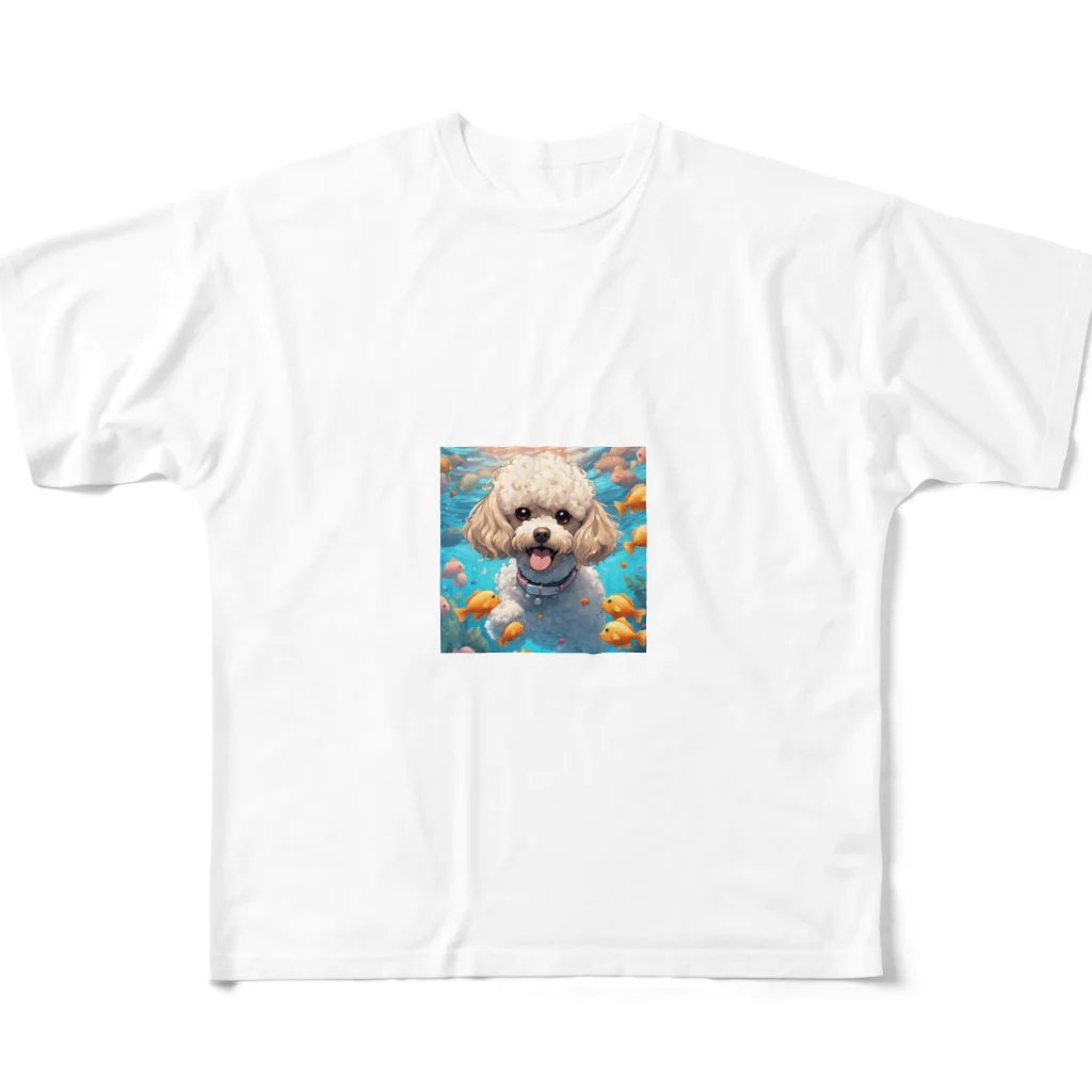 ワンちゃん大好きの熱帯魚と遊ぶトイプードル All-Over Print T-Shirt