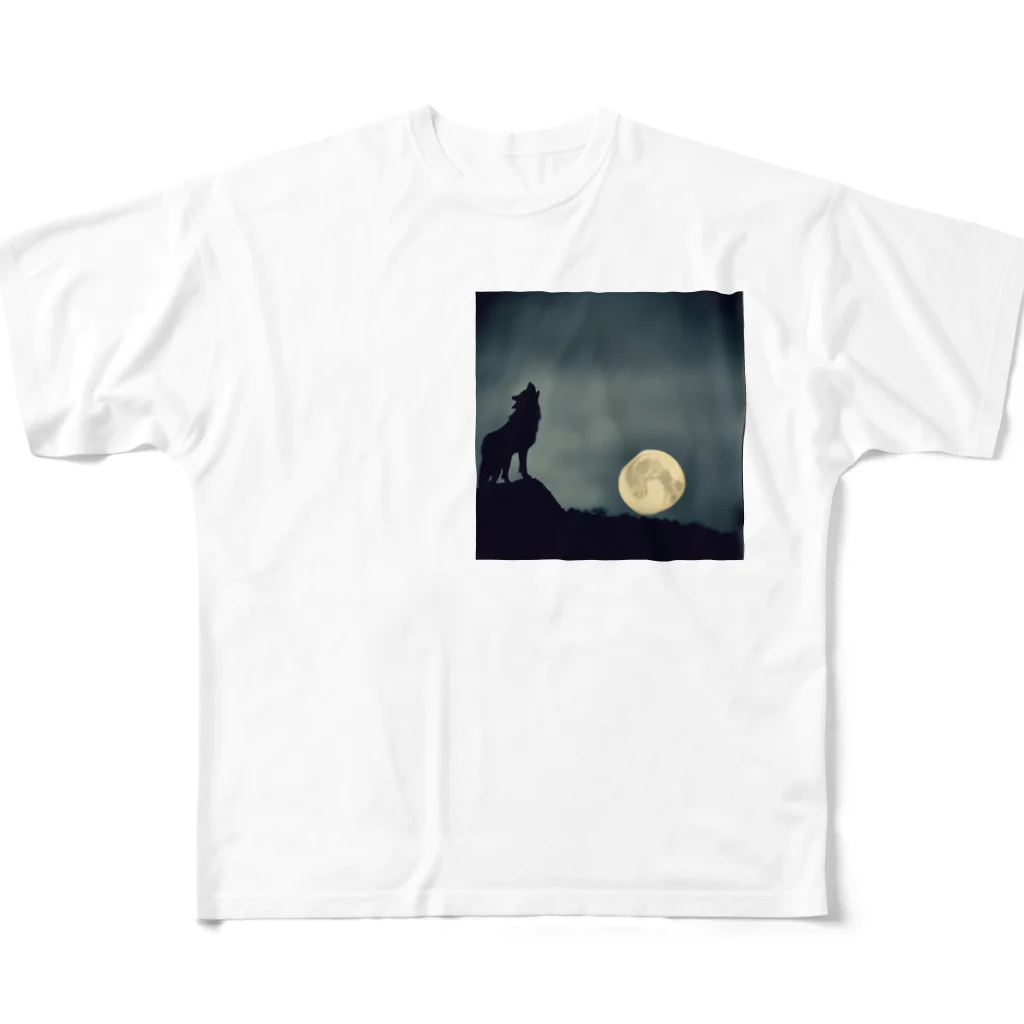 狼ショップの月夜の狼影 All-Over Print T-Shirt