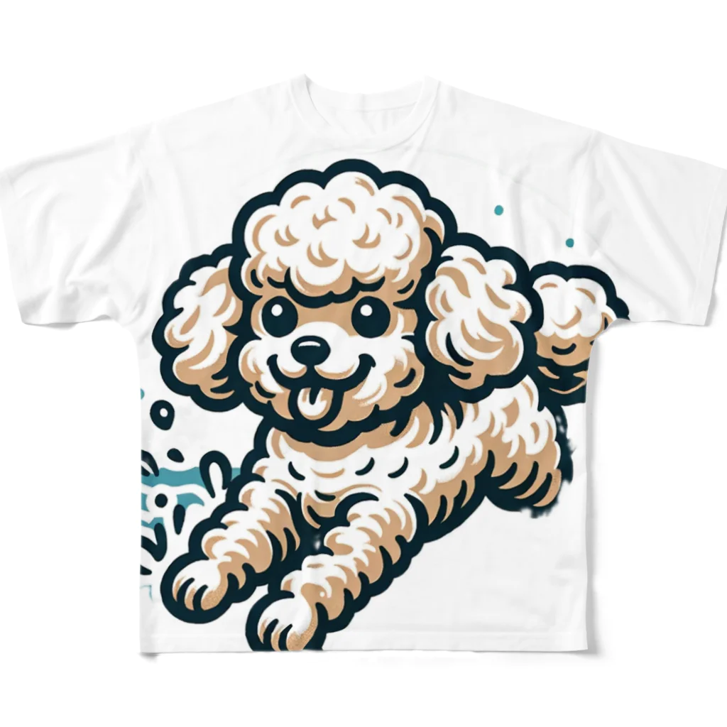 Tokyo_Doodleのもふもふアプリコット　トイプードル　みずあそび All-Over Print T-Shirt