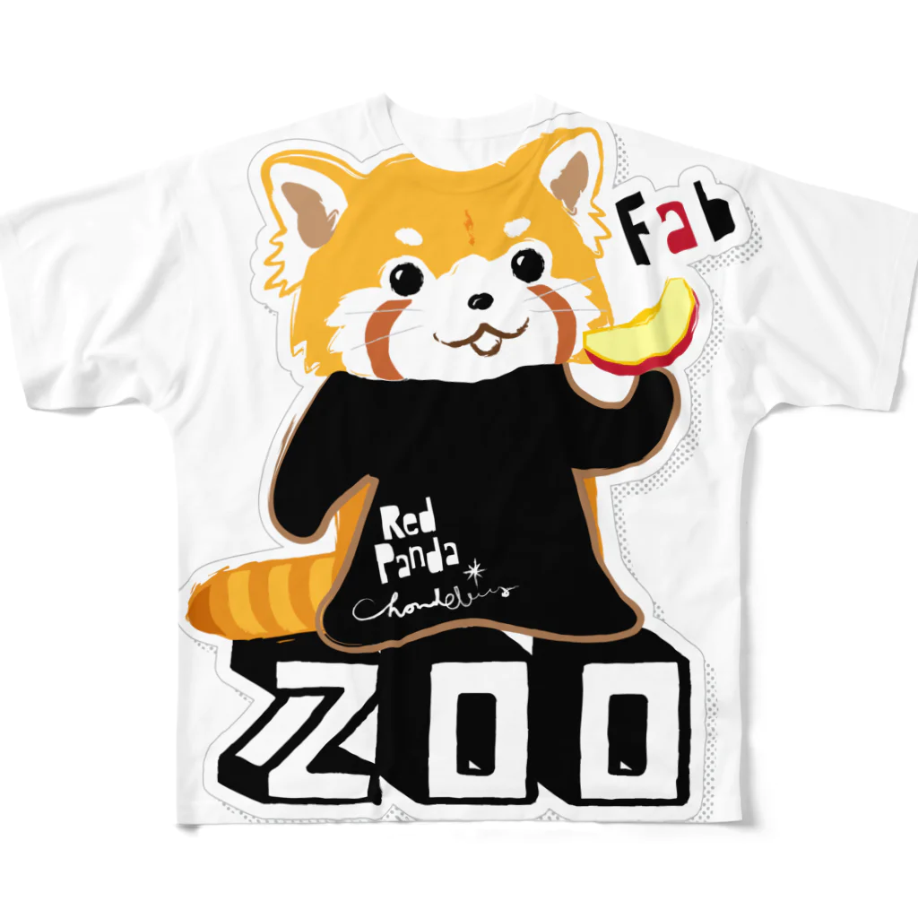 loveclonesのレッサーパンダ 0625 ZOOロゴ りんご大好き柄 All-Over Print T-Shirt