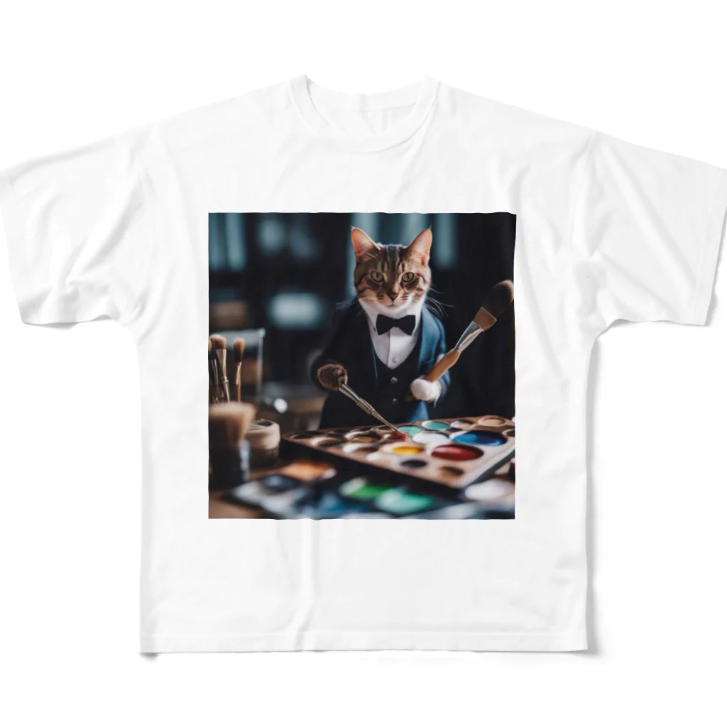 Koroniumの一匹の個性的な猫が絵筆を握っています All-Over Print T-Shirt