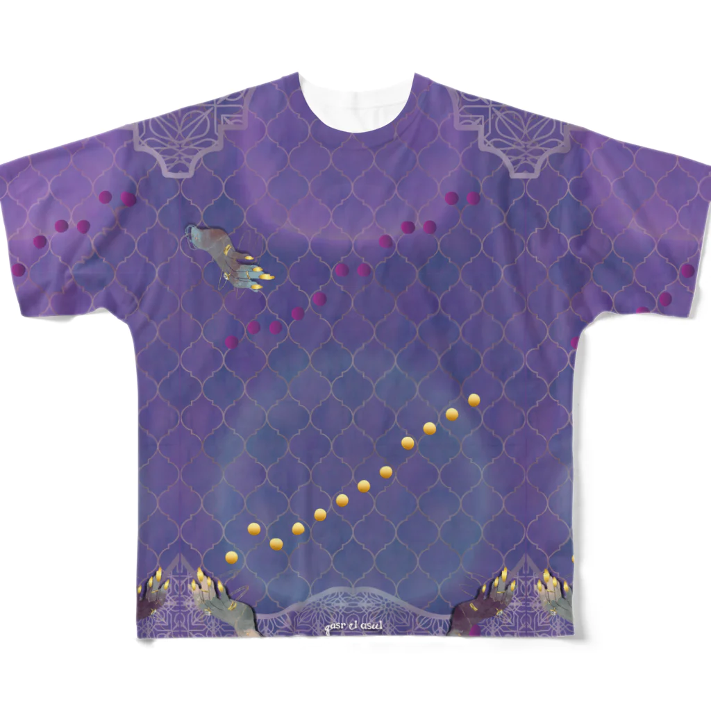 qasr el asulの【Witchy PURPLE / ウィッチー • パープル】月暦 x 魔女 フルグラフィックTシャツ