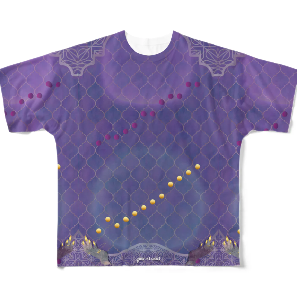 qasr el asulの【Witchy PURPLE / ウィッチー • パープル】月暦 x 魔女 All-Over Print T-Shirt