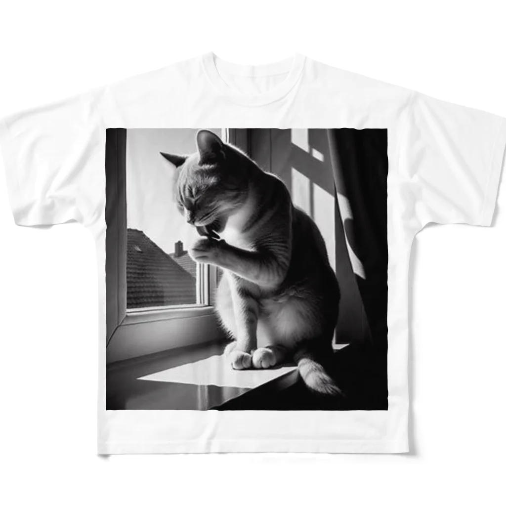 猫は癒やしの毛づくろい猫 All-Over Print T-Shirt