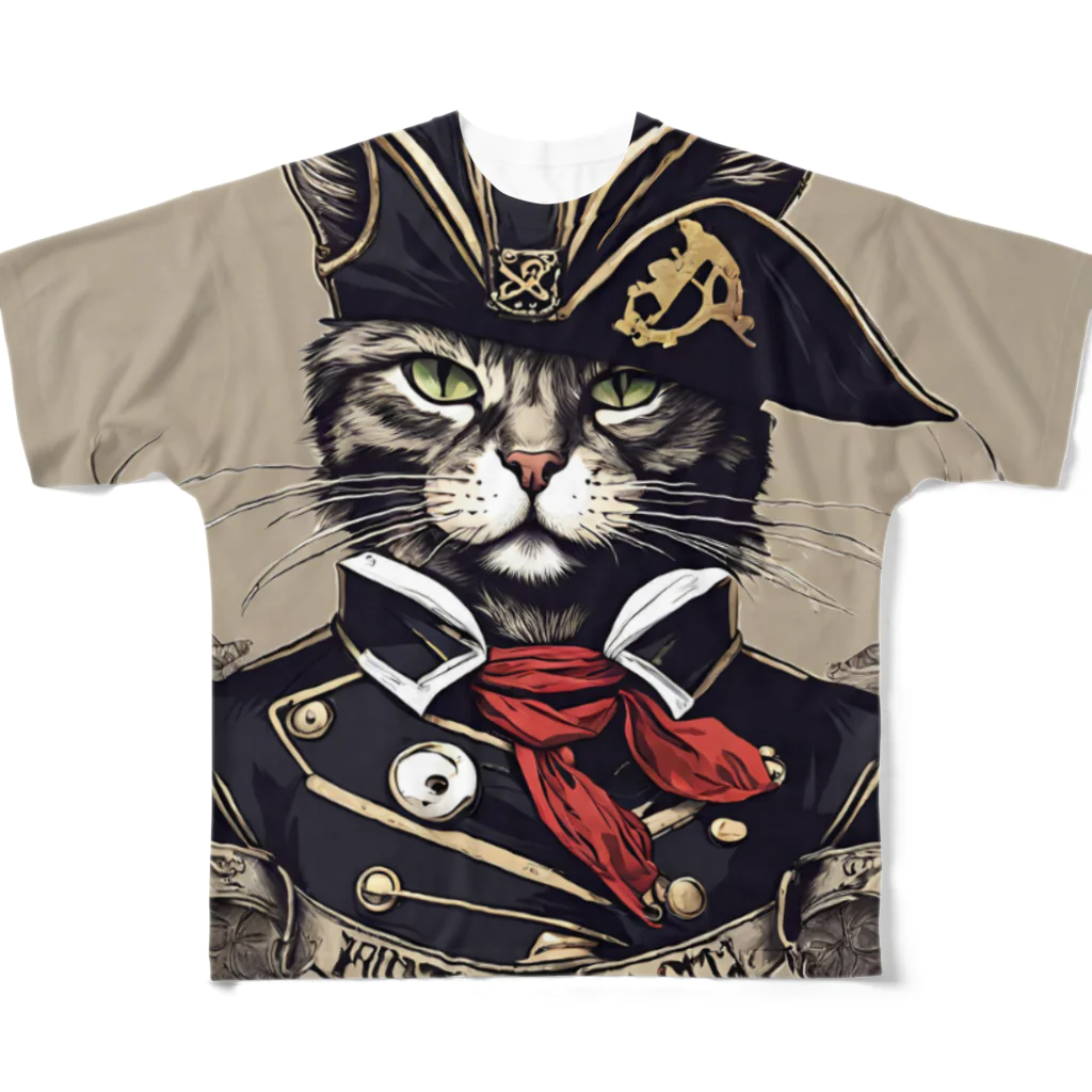 Jj-O_O-Jjの猫海賊団シリーズ★Duke船長 フルグラフィックTシャツ